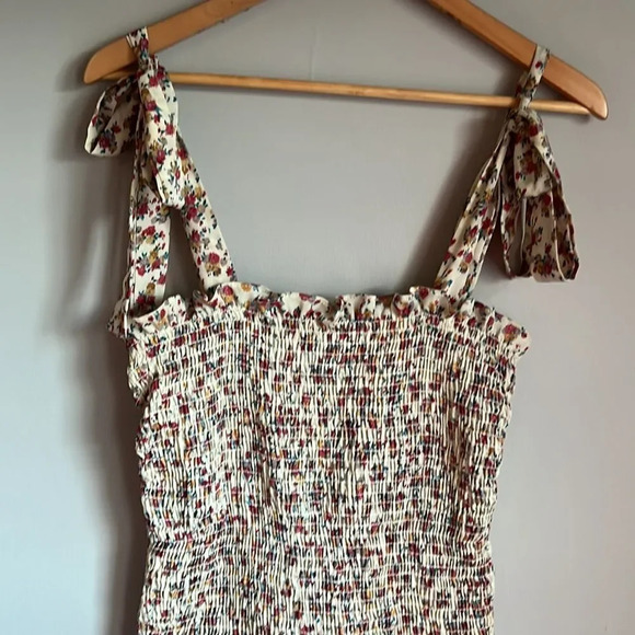 Free People Ivory Combo Floral Printed Bella Smocked Slip Mini Dress Size Large - Picture 6 of 12